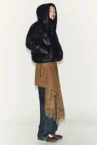 WATER REPELLENT WINDPROOF FAUX LEATHER PUFFER ANORAK