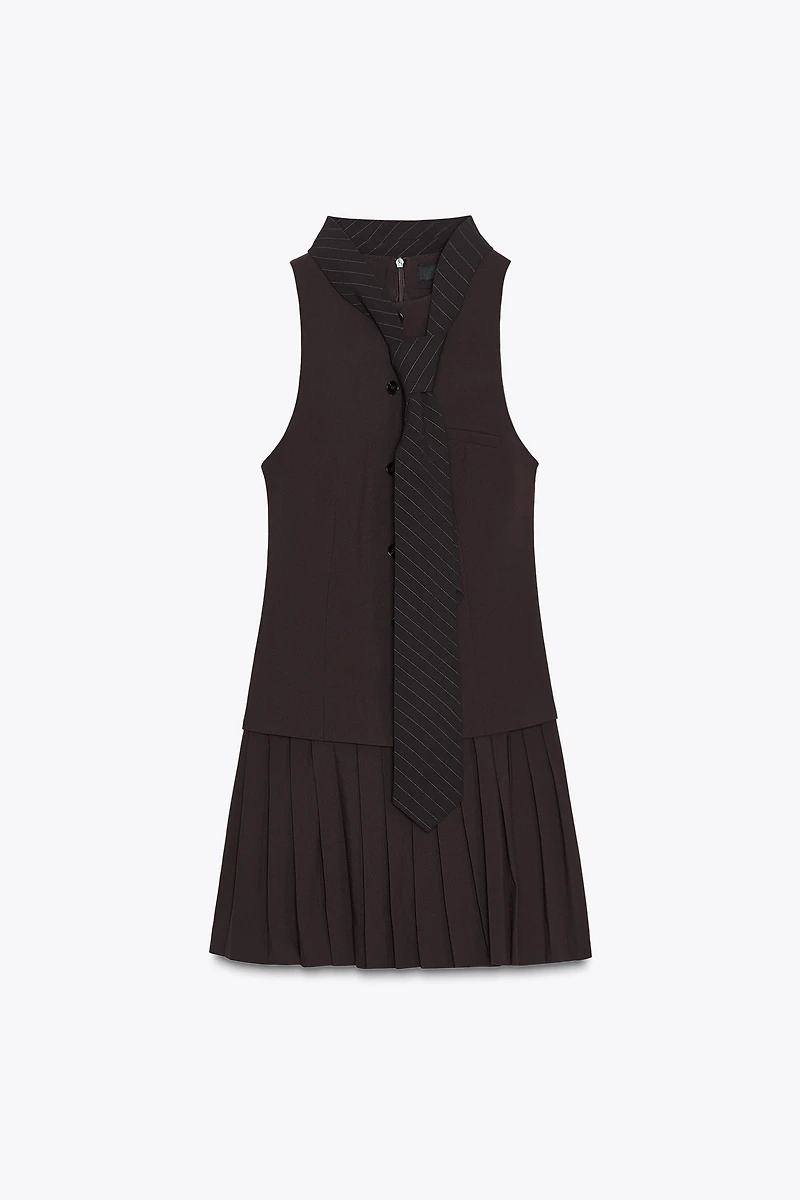 TIE PLEATED SHORT DRESS