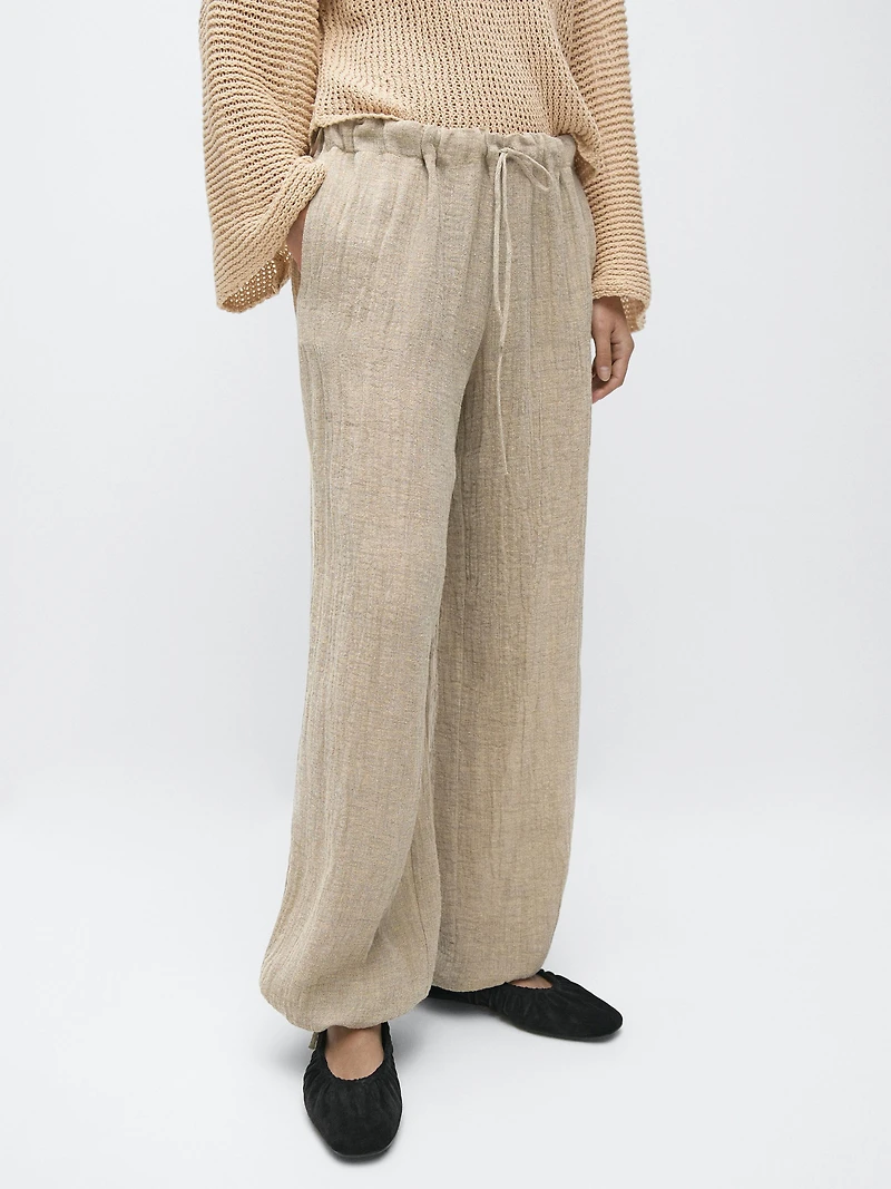Pantalon bouffant en lin mélangé