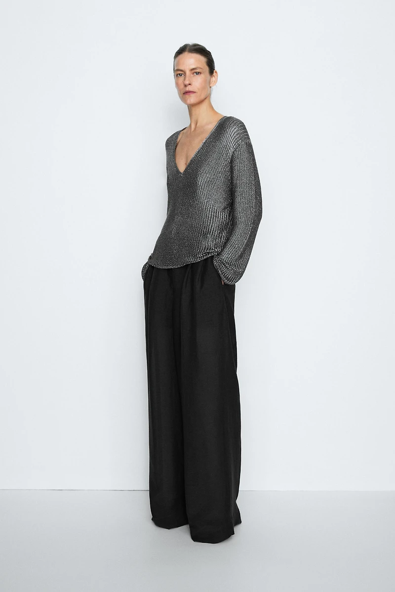 Metallic knit V-neck sweater - STUDIO