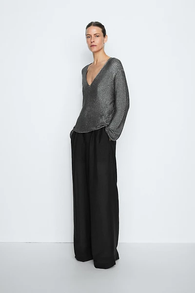 Metallic knit V-neck sweater - STUDIO