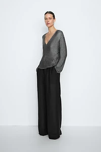 Metallic knit V-neck sweater - STUDIO