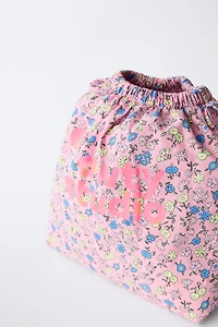 FLORAL AND TEXT PRINT BAG