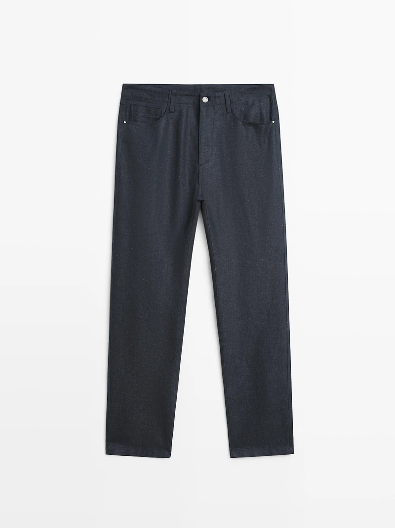 Cotton and linen five-pocket trousers