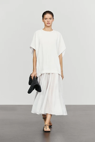 Combined linen-blend dress