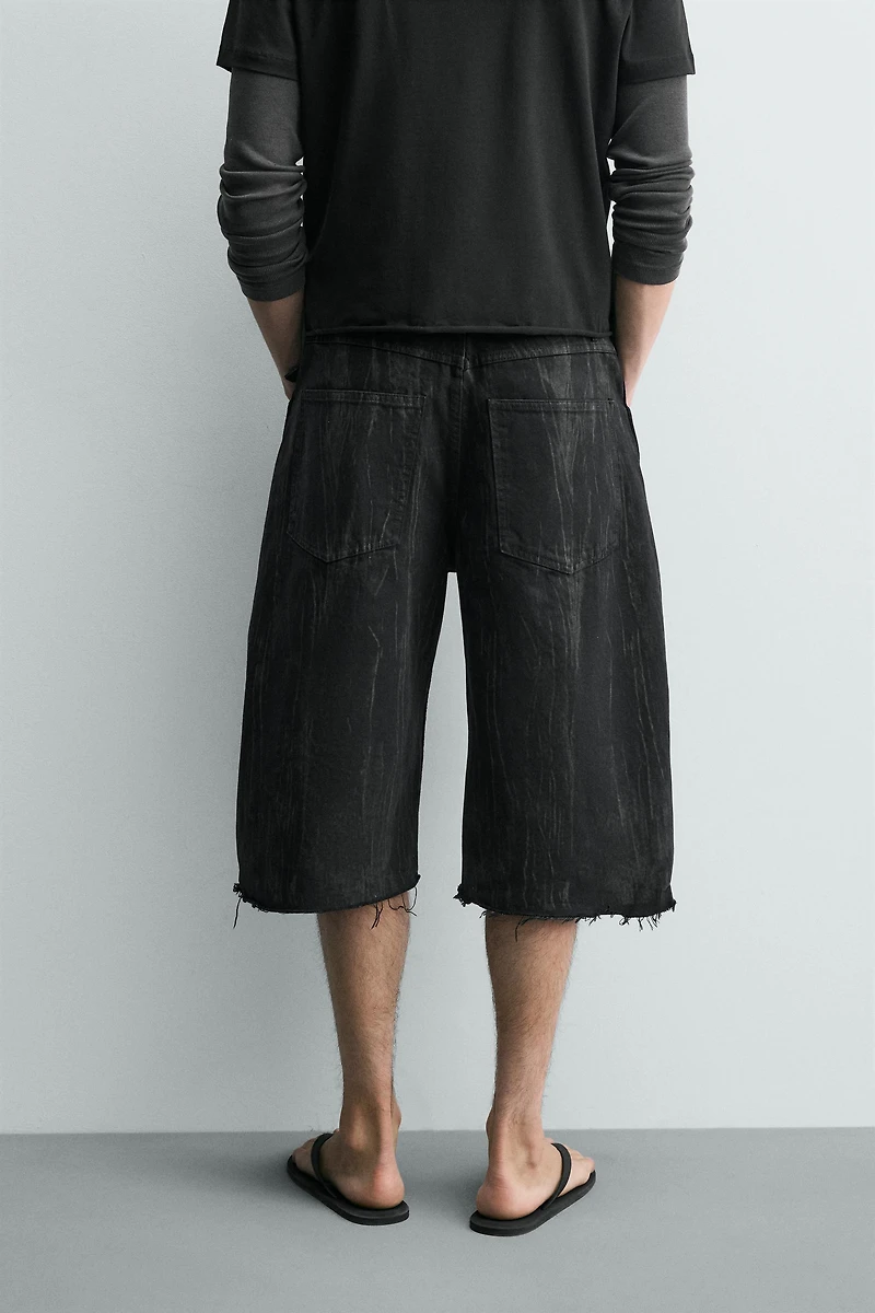 WASHED PRINT DENIM JORTS