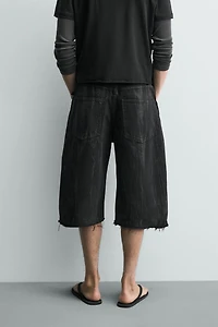 WASHED PRINT DENIM JORTS