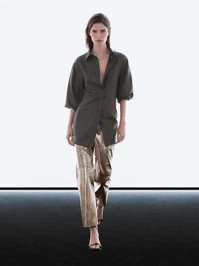 Nappa leather metallic trousers