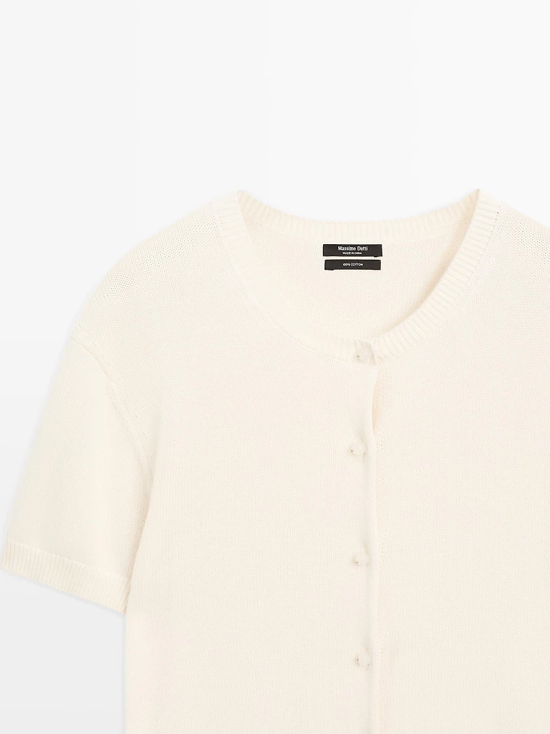Cotton short sleeve knit cardigan