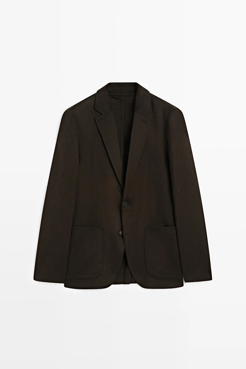 Double-layer wool blend blazer