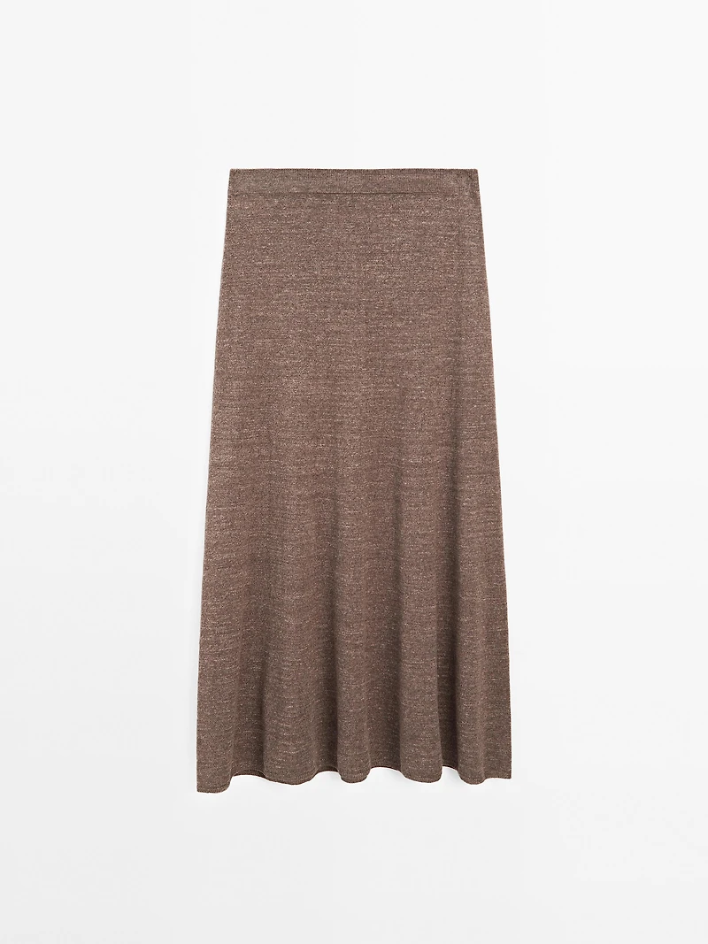 Long linen blend knit skirt
