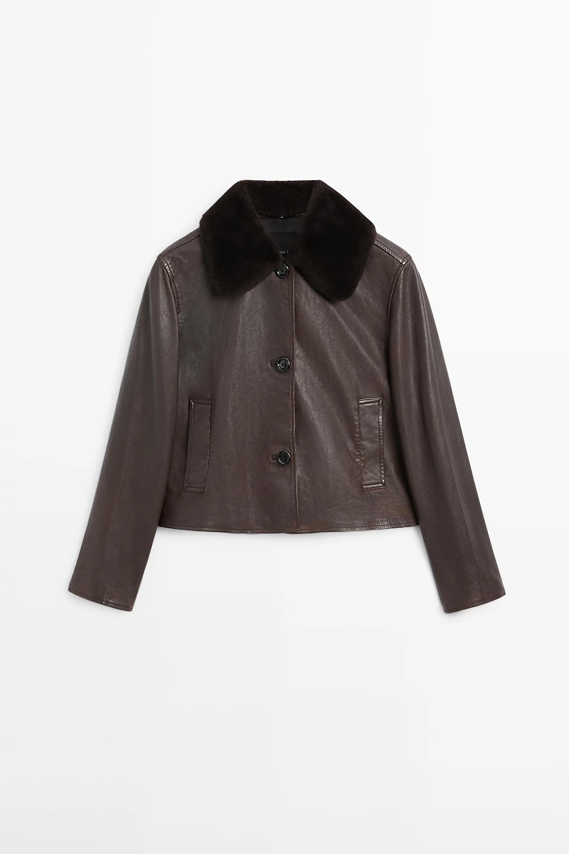 Nappa leather jacket with lambskin collar