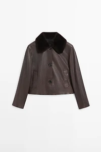 Nappa leather jacket with lambskin collar