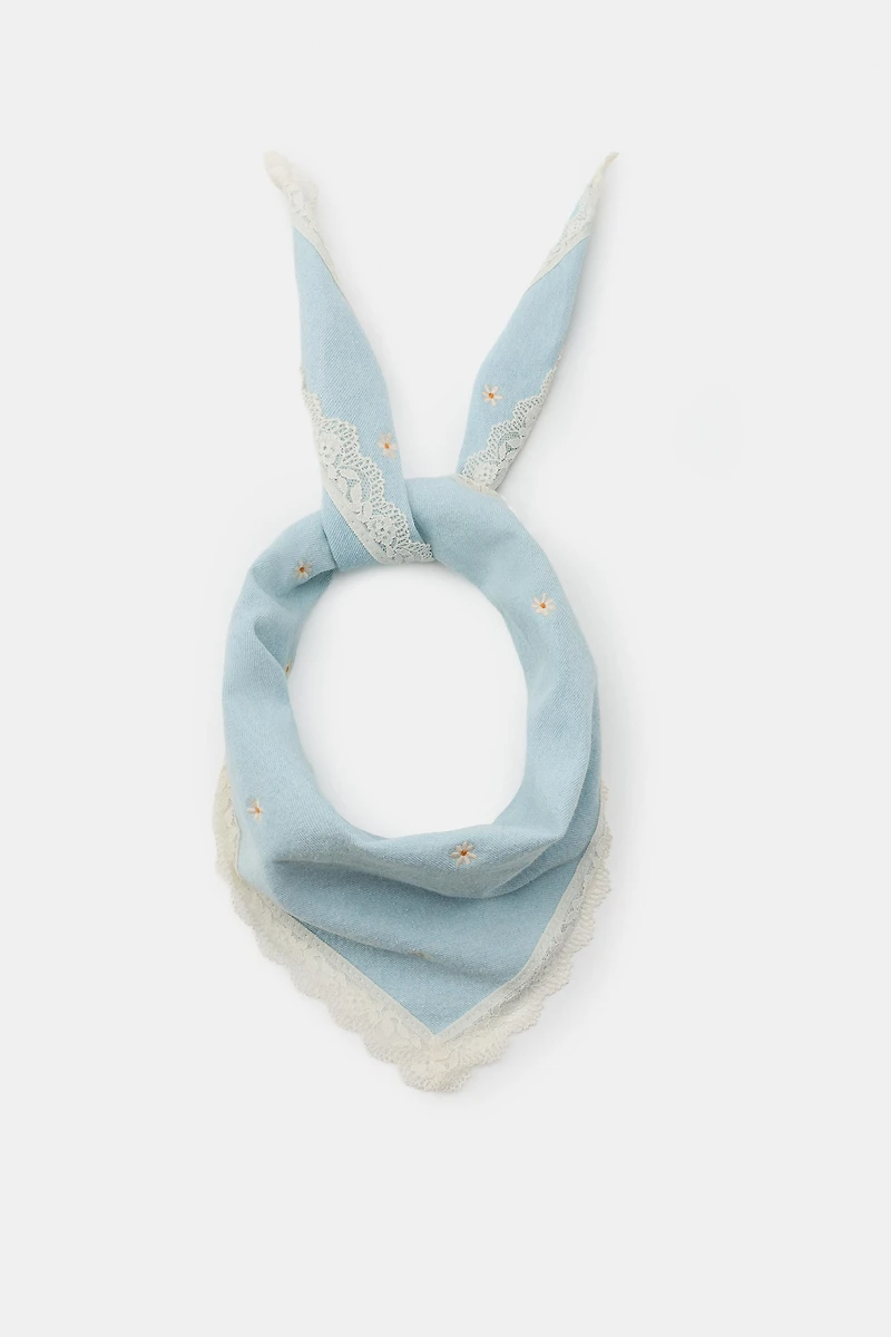 FLORAL EMBROIDERED BANDANA SCARF