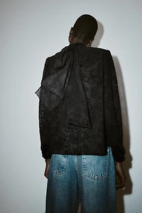 BOW SEMI-SHEER VELVET BLOUSE