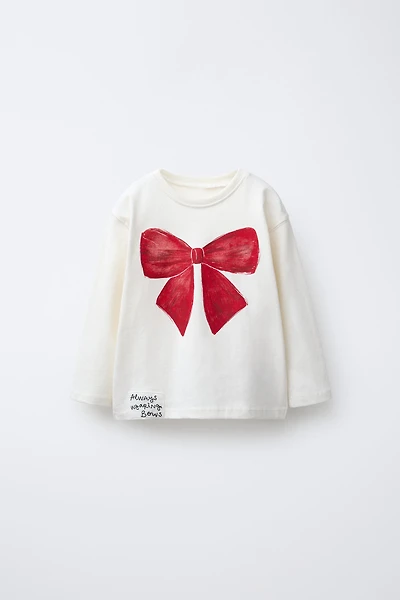 WATERCOLOR PRINT T-SHIRT WITH BOW