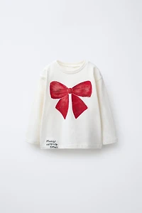 WATERCOLOR PRINT T-SHIRT WITH BOW