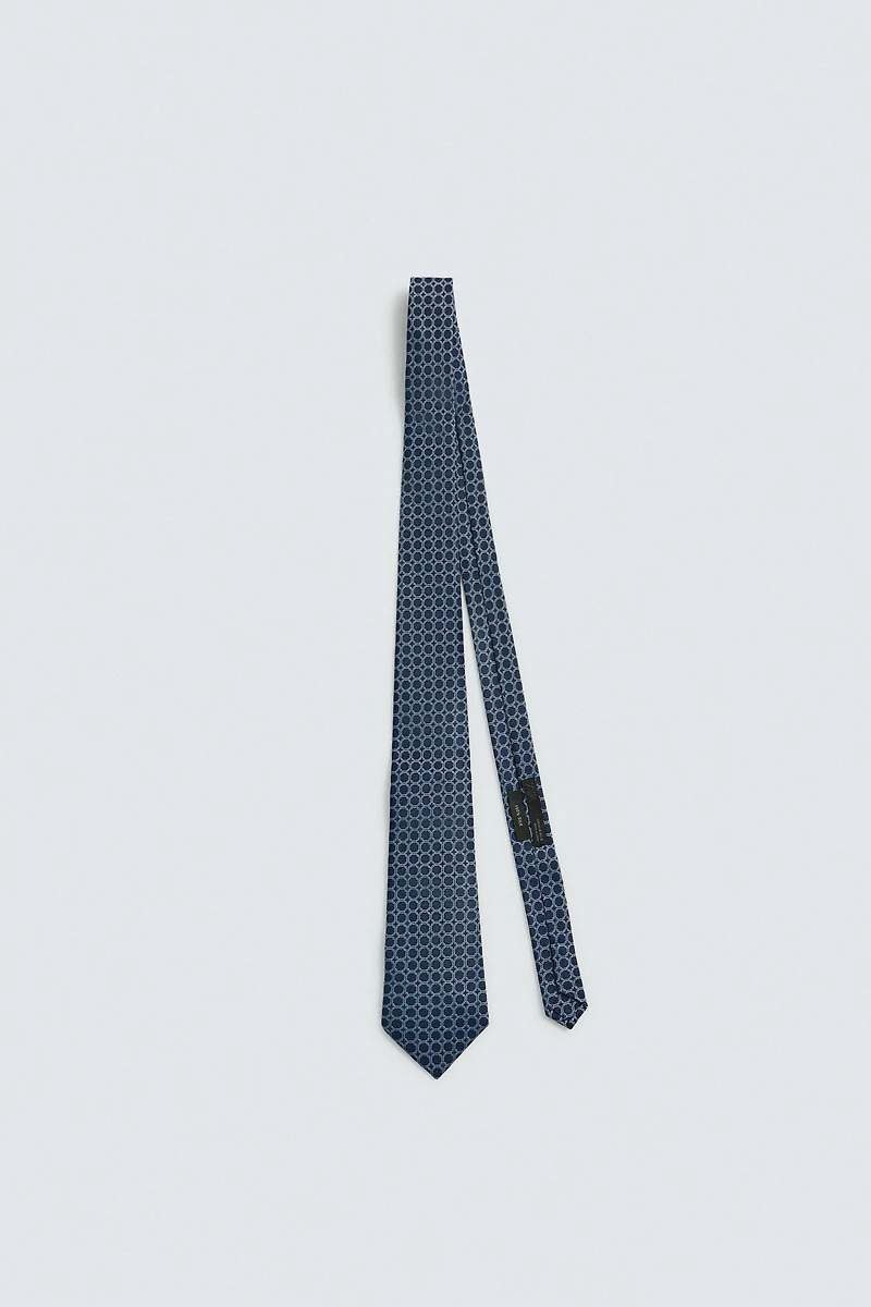 CRAVATE 100% SOIE JACQUARD GÉOMÉTRIQUE