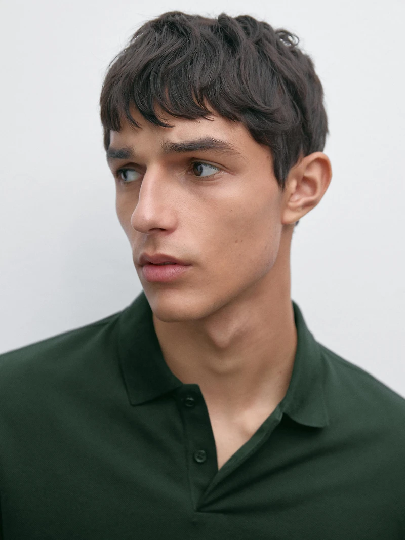 Long sleeve mercerised cotton piqué polo shirt