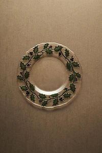 CHRISTMAS GLASS HOLLY LEAF DESSERT PLATE