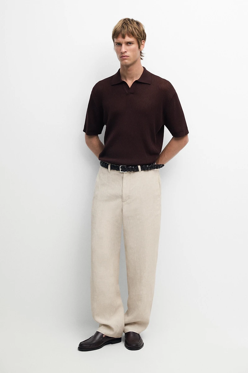 Cotton-blend V-neck knit polo shirt