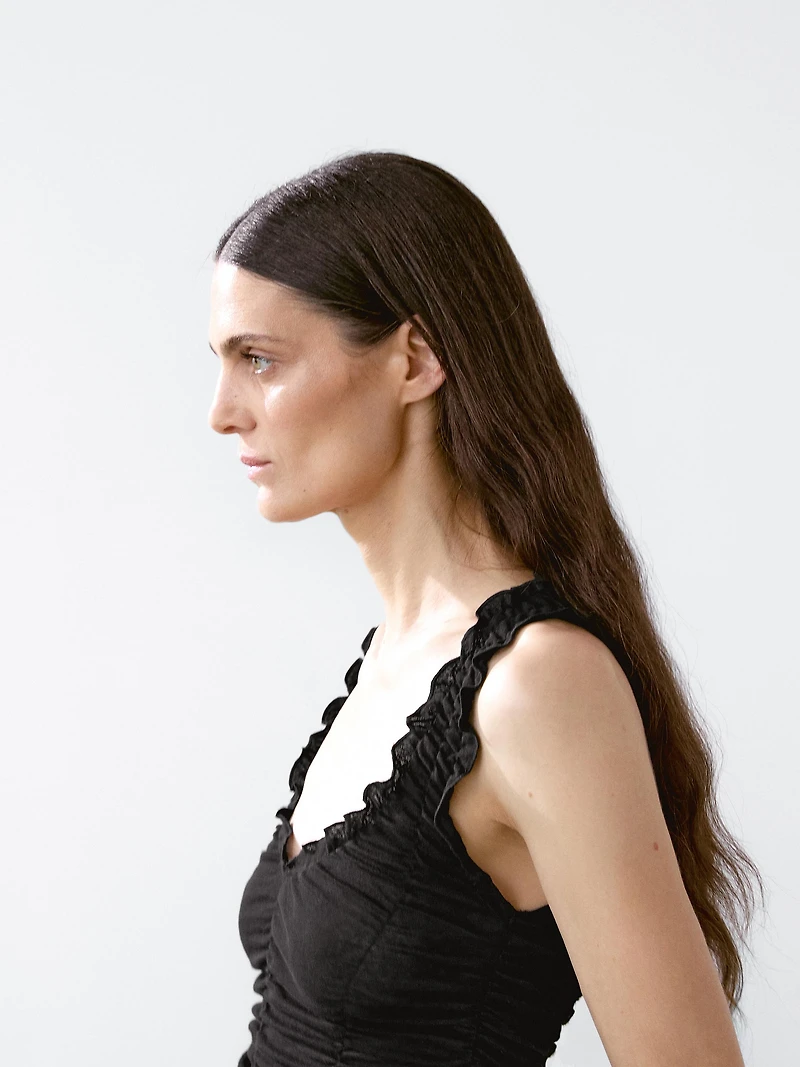 Creased-effect cotton top