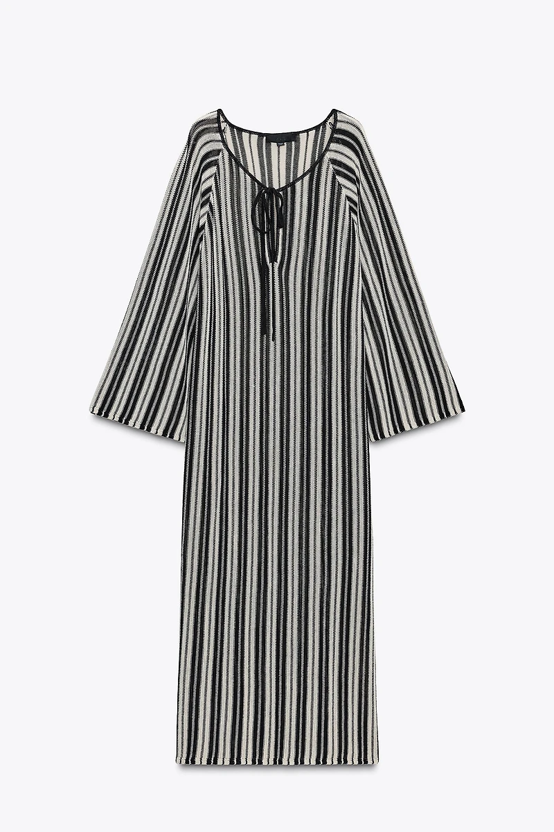 STRIPED KNIT DRESS WITH LINEN
