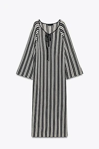 STRIPED KNIT DRESS WITH LINEN