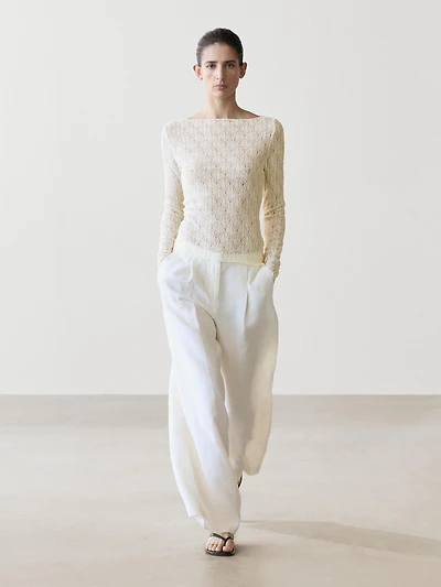 Boat neck T-shirt with lace detail