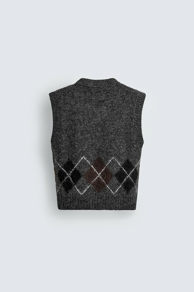 GILET EN MAILLE JACQUARD À LOSANGES