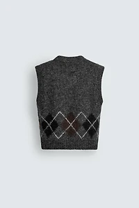 GILET EN MAILLE JACQUARD À LOSANGES