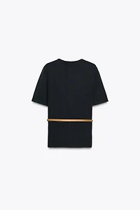 BELTED SHORT SLEEVE KNIT CARDIGAN