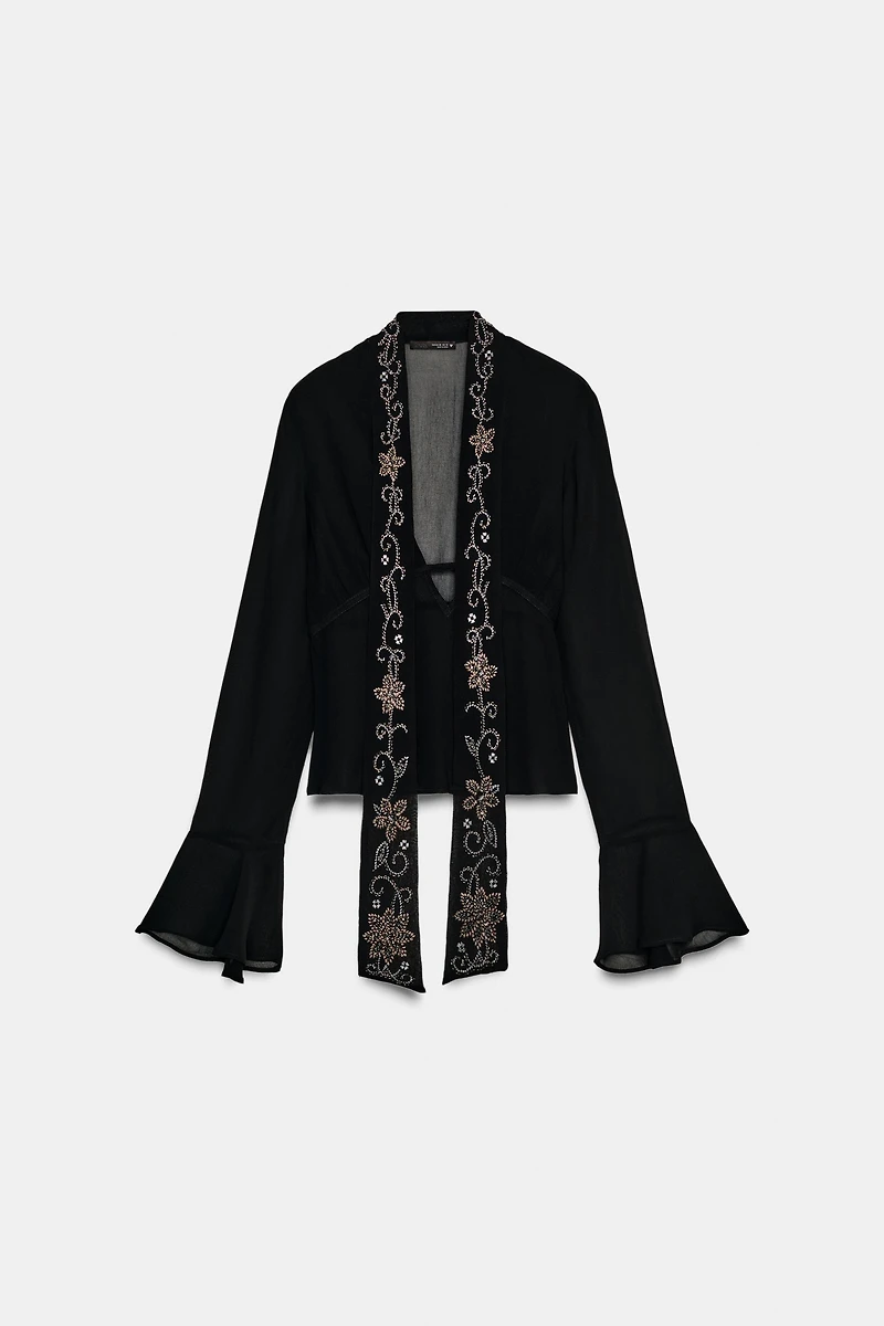 EMBROIDERED FOULARD GEORGETTE SHIRT