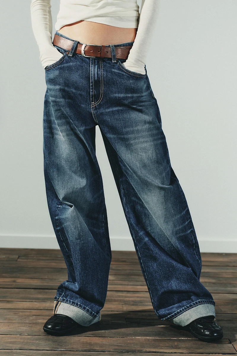 TRF MID-RISE BAGGY FOLDED JEANS