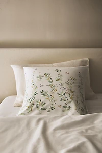 SATEEN LEAF AND FLOWER PILLOWCASE