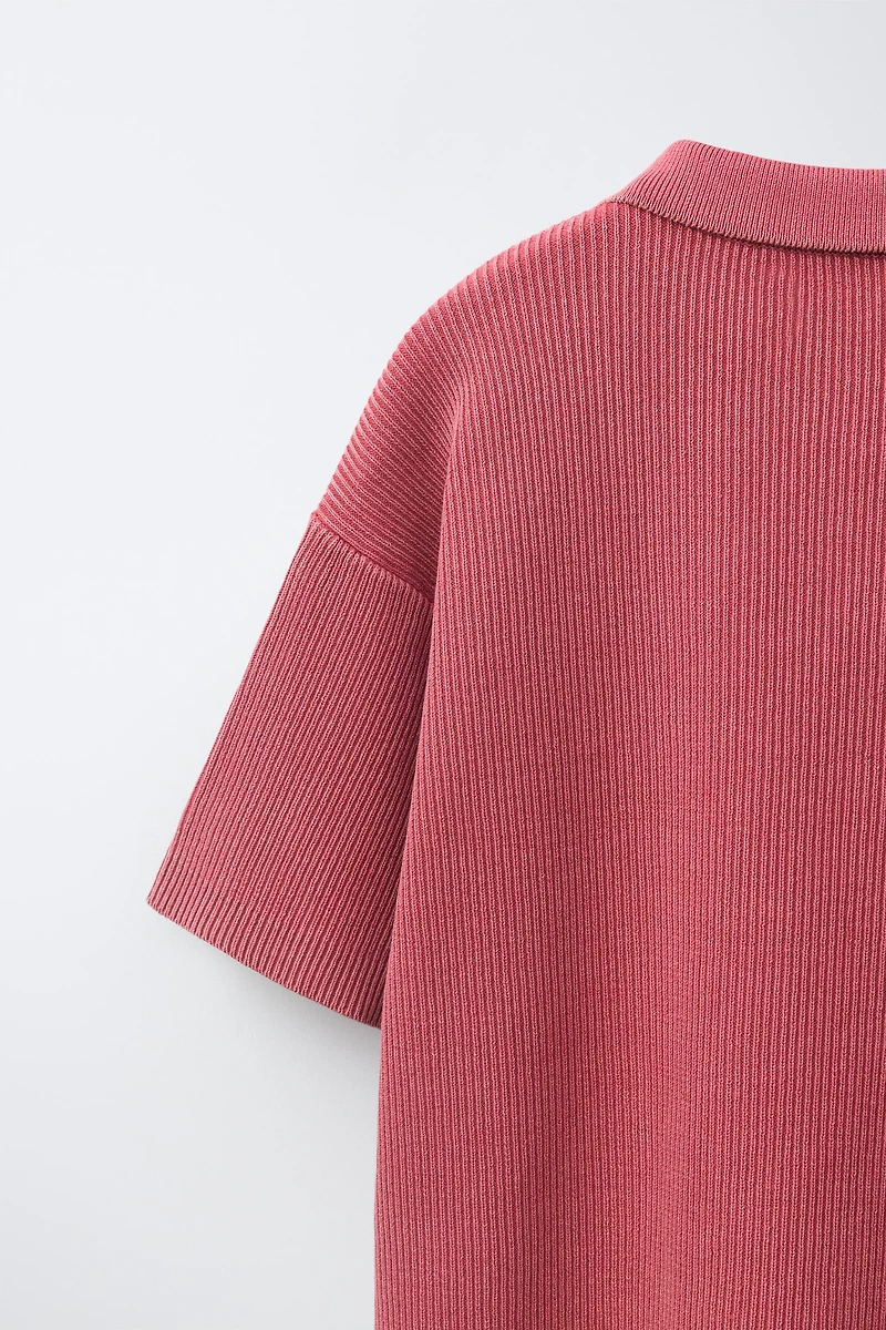 ACID WASH RIBBED POLO SHIRT