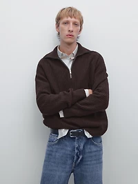 High-neck zip-up jumper wool blend