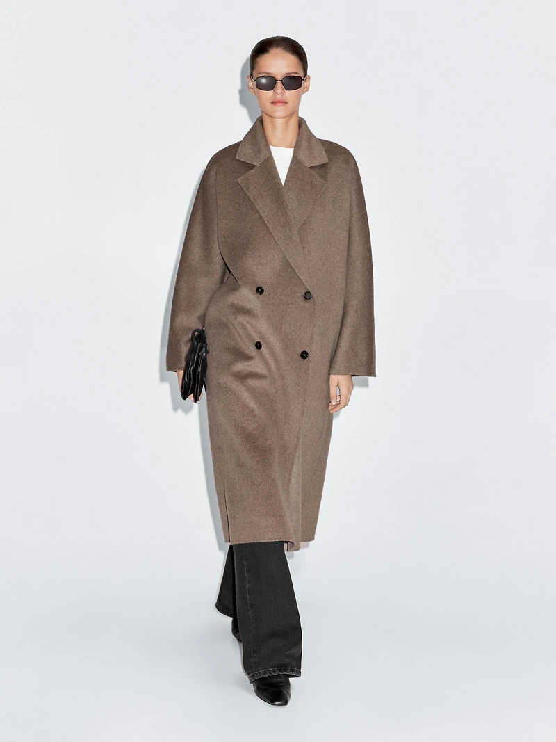 Long wool blend double-breasted coat