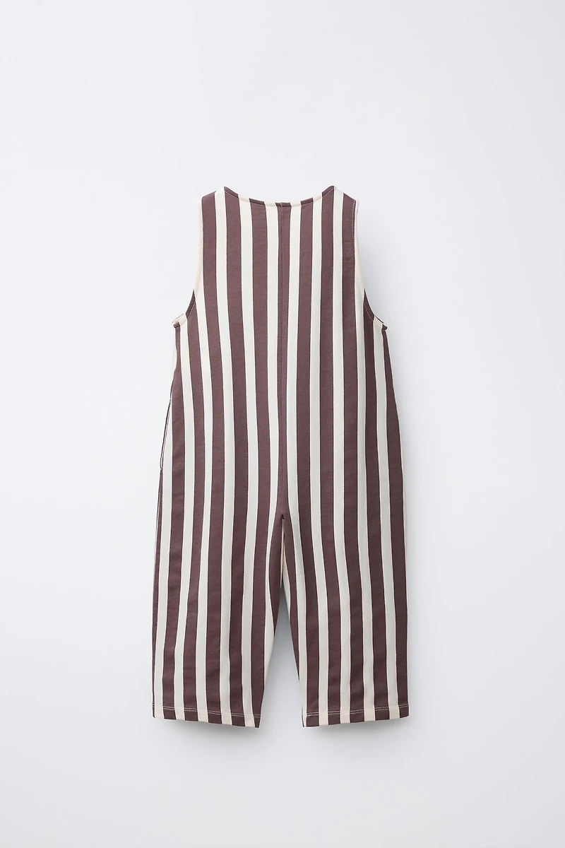 LONG STRIPED OVERALLS WITH EMBOSSED TEXT