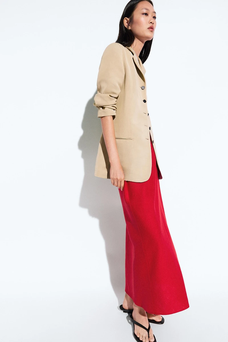 100% linen elasticated midi skirt
