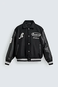 COMBINATION EMBROIDERED BOMBER JACKET