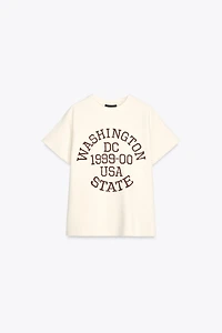 WASHED EFFECT TEXT PLUSH SWEATSHIRT
