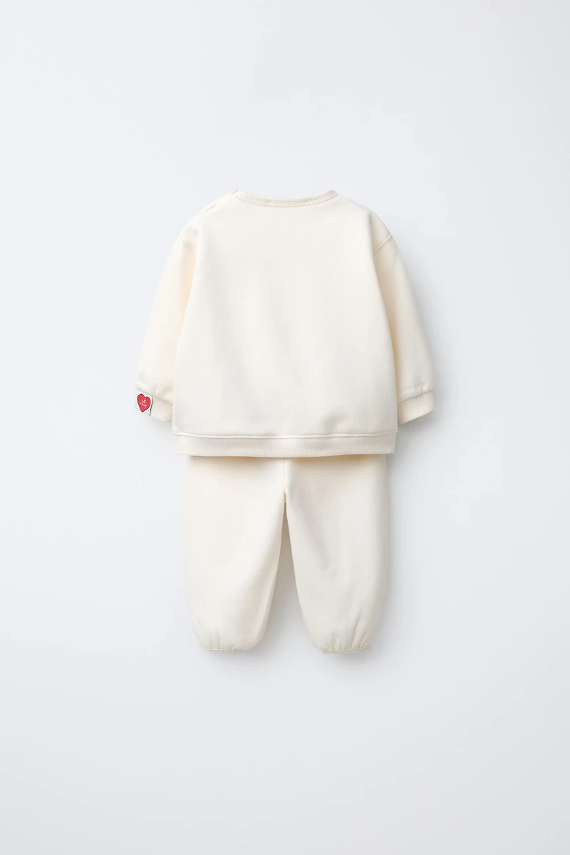 EMBROIDERED TEXT SWEATSHIRT AND PANTS SET