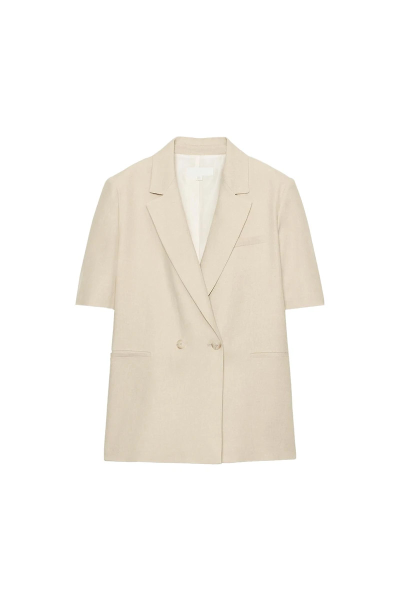 SHORT SLEEVE LINEN BLEND DOUBLE BREASTED BLAZER