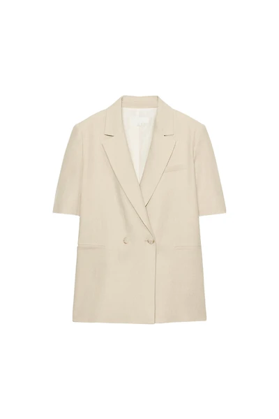 SHORT SLEEVE LINEN BLEND DOUBLE BREASTED BLAZER