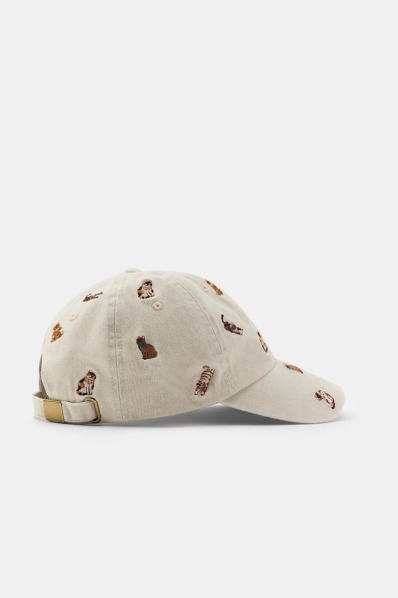 EMBROIDERED CAT TWILL CAP