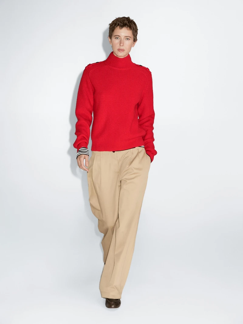 Pull épaule fantaisie en laine mélangée