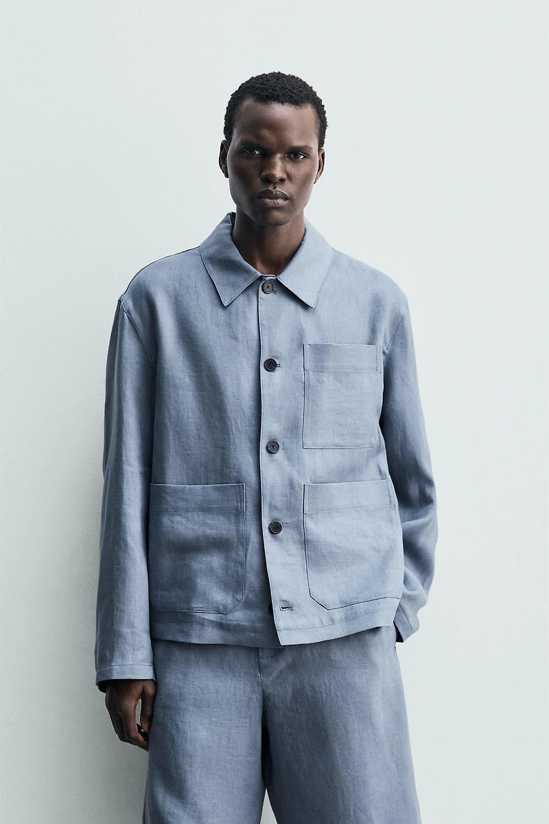 100% LINEN POCKET OVERSHIRT