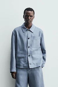 100% LINEN POCKET OVERSHIRT