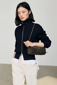 100% cotton knit cardigan with high neck detail